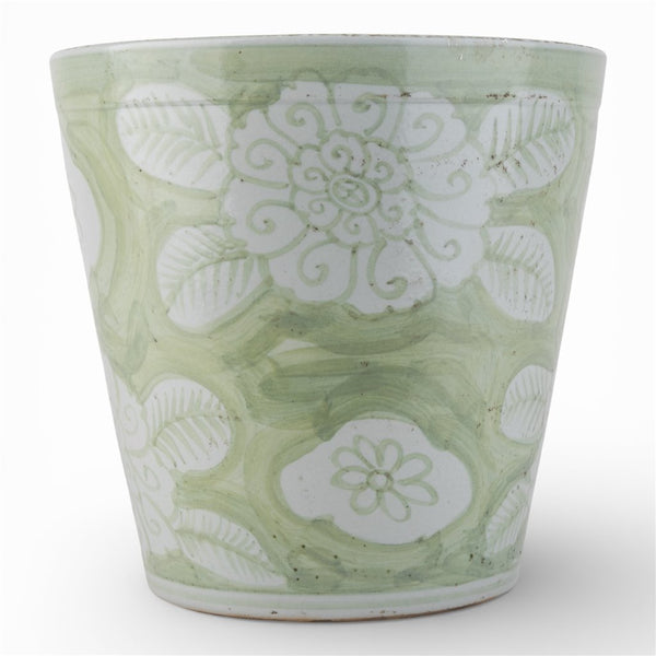Danny's Fine Porcelain Home Decor Danny's Fine Porcelain Antique Finish Pot-Green Big Flower