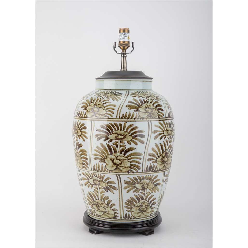 Danny's Fine Porcelain Home Decor Danny's Fine Porcelain Antique Finish Vase Lamp-Brown Rust Flower[2-830-19]