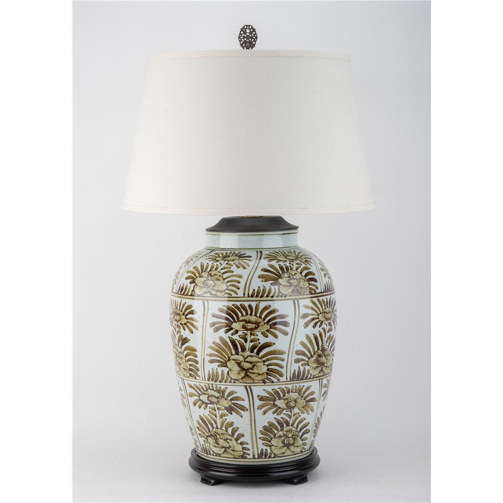Danny's Fine Porcelain Home Decor Danny's Fine Porcelain Antique Finish Vase Lamp-Brown Rust Flower[2-830-19]