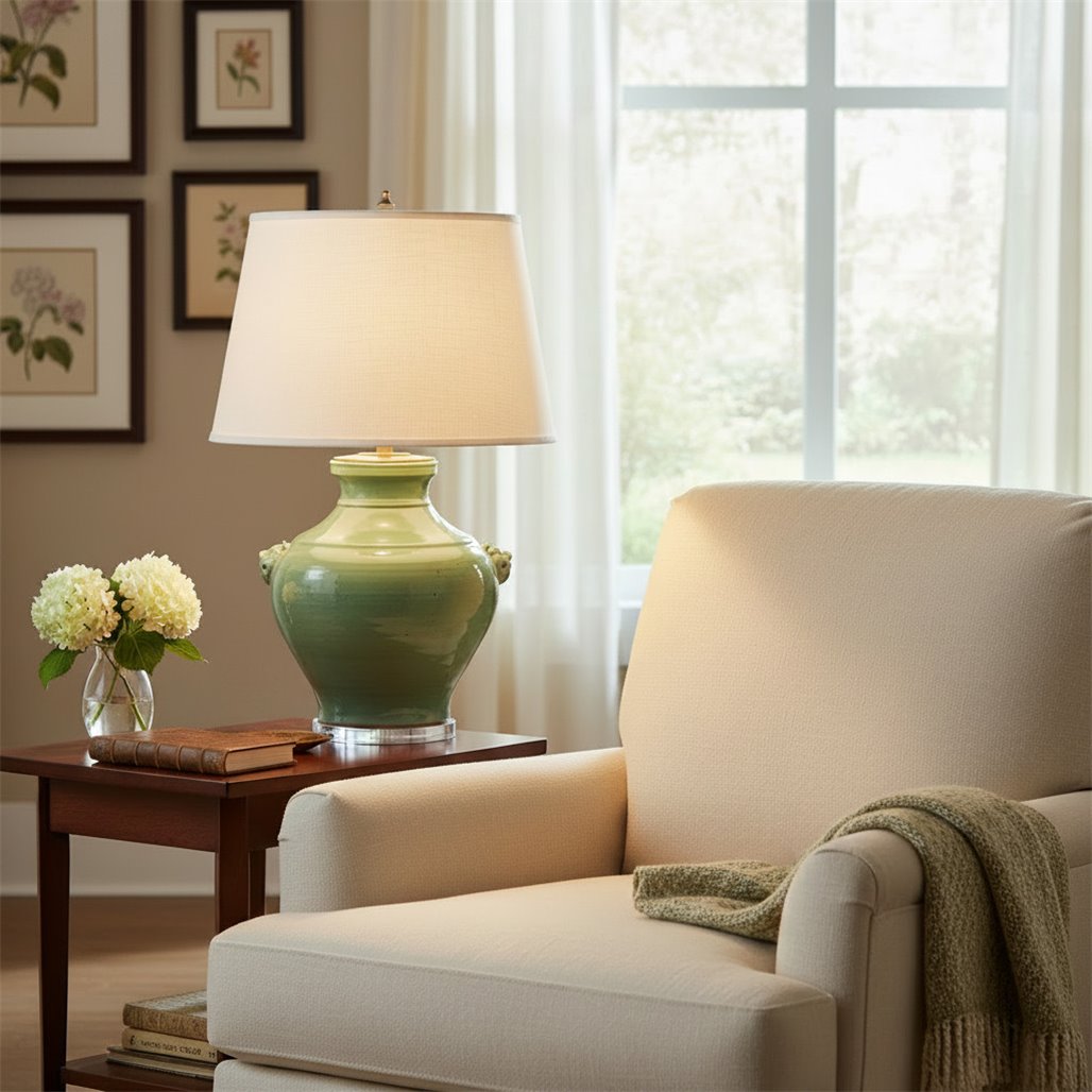 Danny's Fine Porcelain Home Decor Danny's Fine Porcelain Antique Finish Vase Lamp- Green[2-847-19) Antique Green Ceramic Vase Lamp