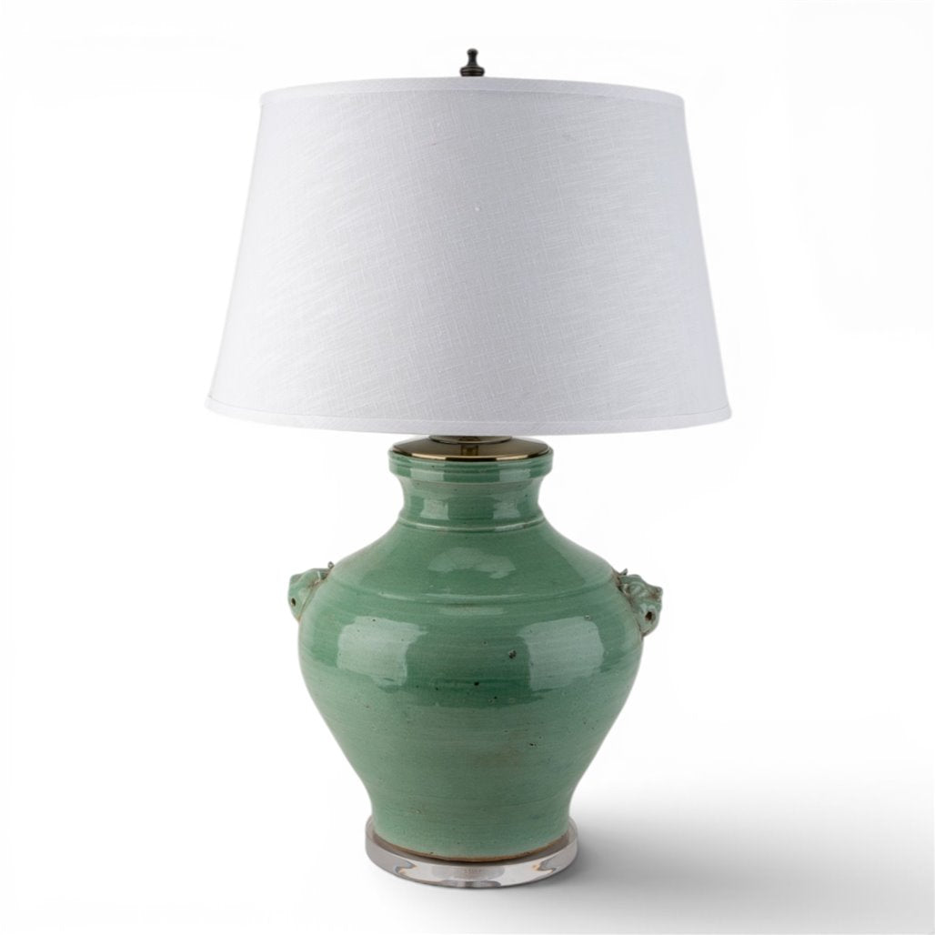 Danny's Fine Porcelain Home Decor Danny's Fine Porcelain Antique Finish Vase Lamp- Green[2-847-19) Antique Green Ceramic Vase Lamp