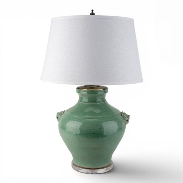 Danny's Fine Porcelain Home Decor Danny's Fine Porcelain Antique Finish Vase Lamp- Green[2-847-19) Antique Green Ceramic Vase Lamp