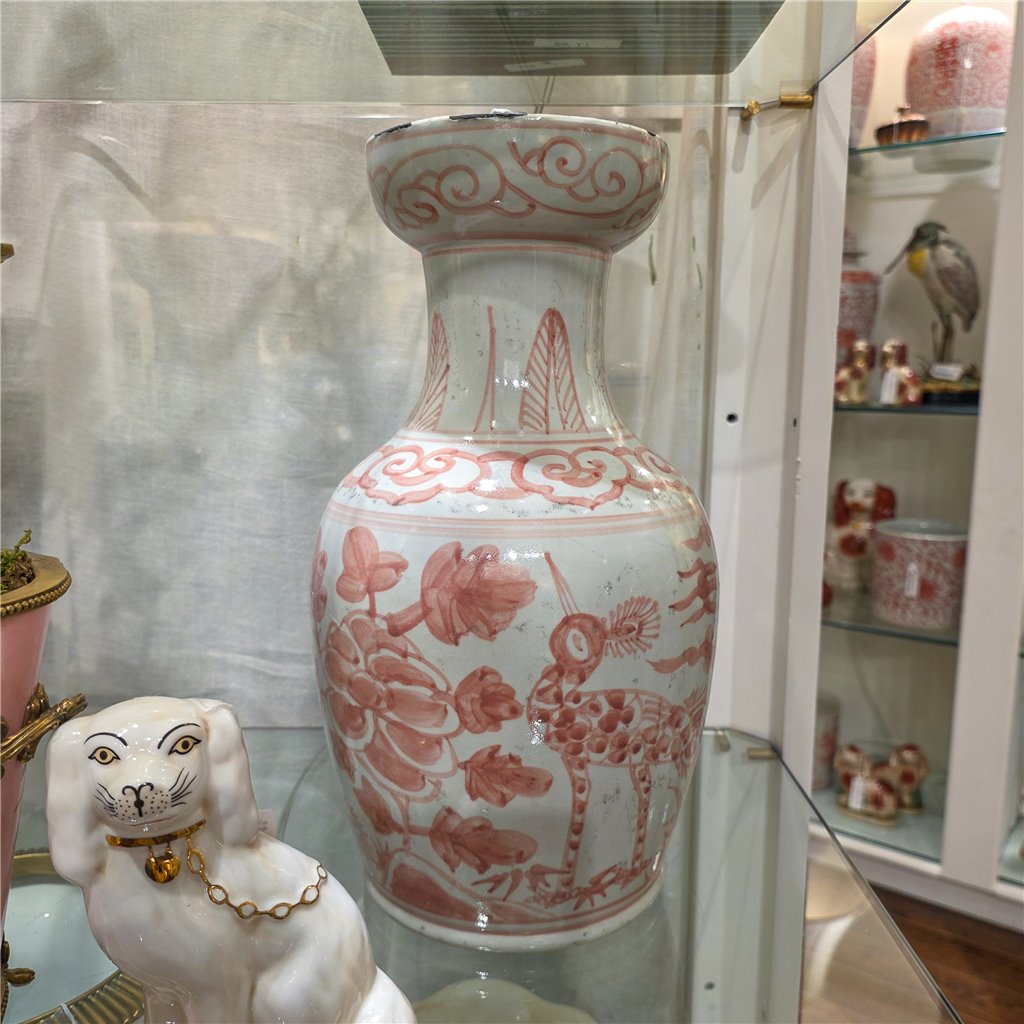 Danny's Fine Porcelain Home Decor Danny's Fine Porcelain Antique Finish Vase-Red Bird. Display It Alone Or with Flowers For
