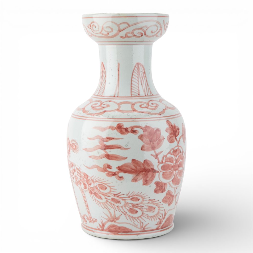 Danny's Fine Porcelain Home Decor Danny's Fine Porcelain Antique Finish Vase-Red Bird. Display It Alone Or with Flowers For