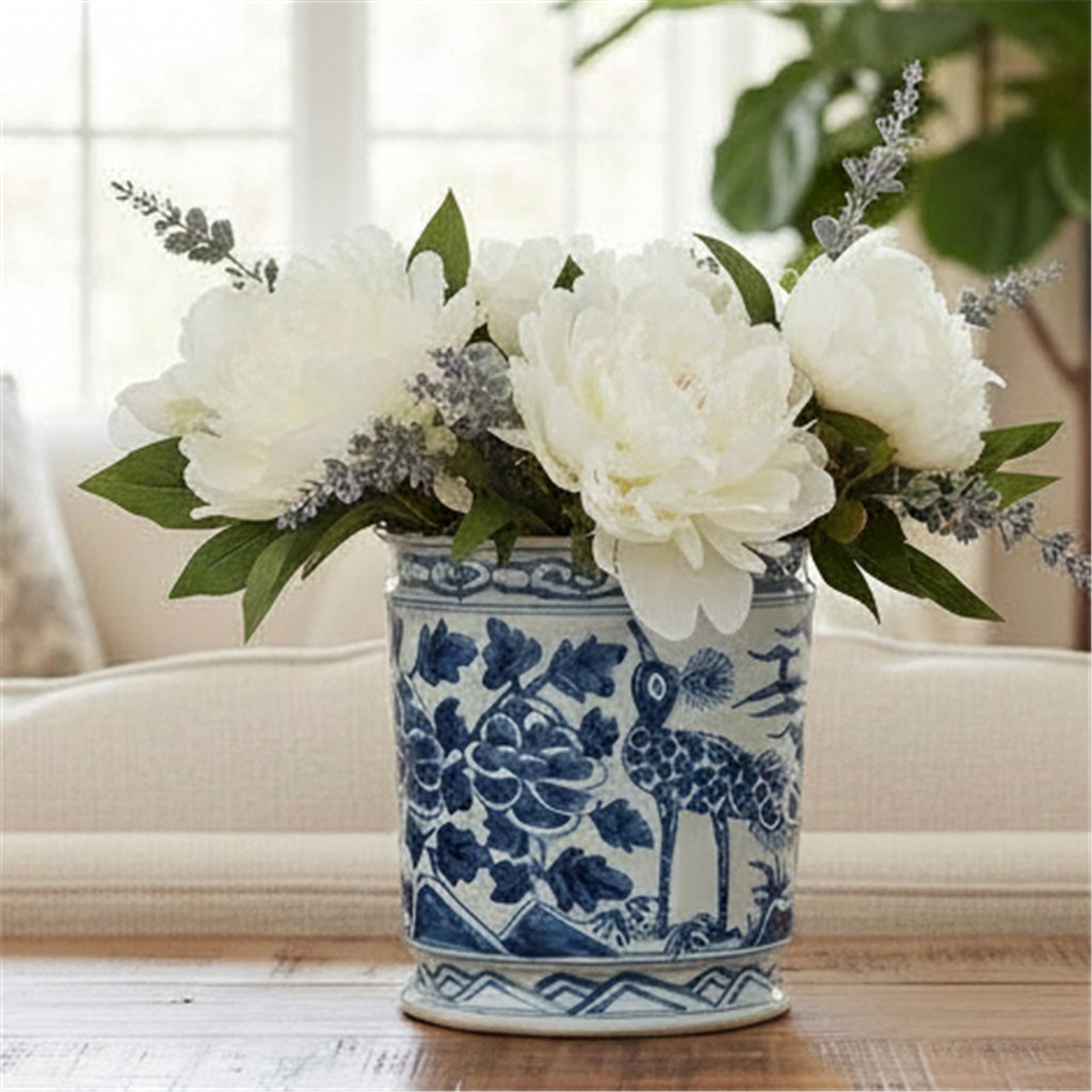 Danny's Fine Porcelain Home Decor Danny's Fine Porcelain Antiqued Finish Pot-Blue Peony