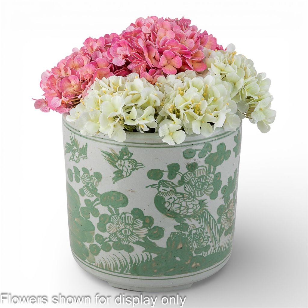 Danny's Fine Porcelain Home Decor Danny's Fine Porcelain Antiqued Finish Pot-Green Flower Bird