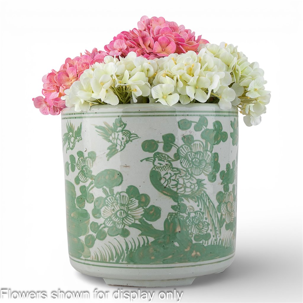 Danny's Fine Porcelain Home Decor Danny's Fine Porcelain Antiqued Finish Pot-Green Flower Bird