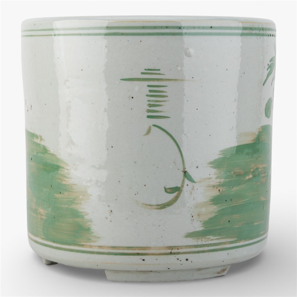 Danny's Fine Porcelain Home Decor Danny's Fine Porcelain Antiqued Finish Pot-Green Flower Bird