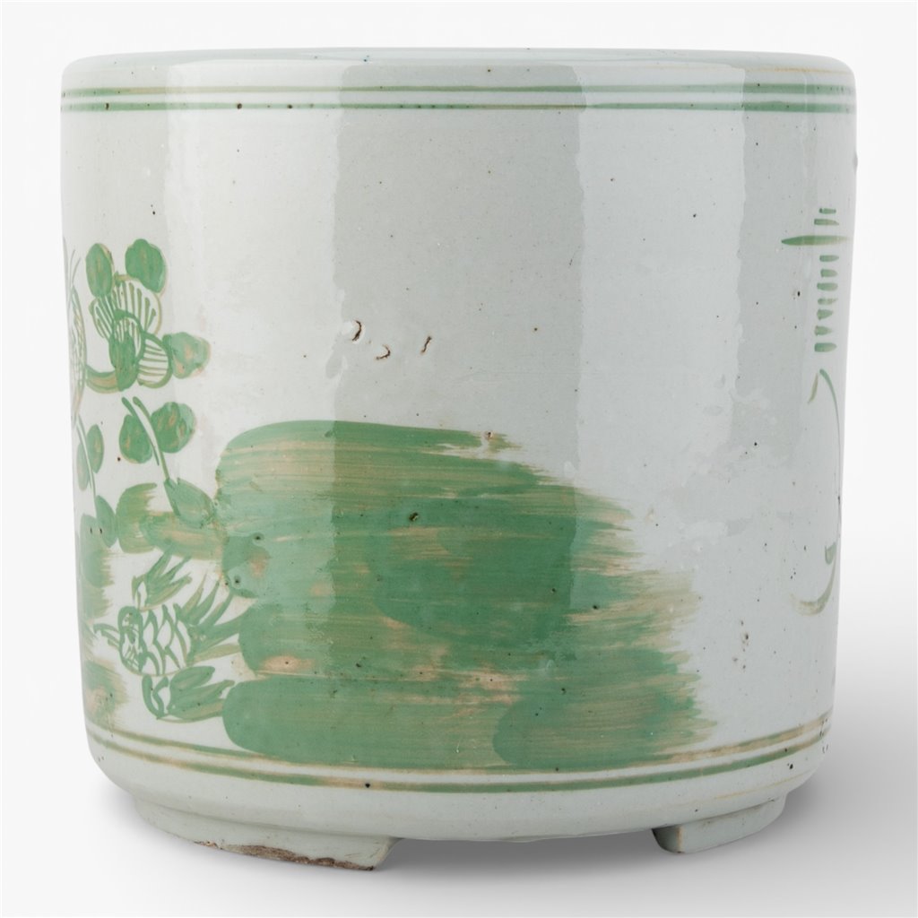 Danny's Fine Porcelain Home Decor Danny's Fine Porcelain Antiqued Finish Pot-Green Flower Bird