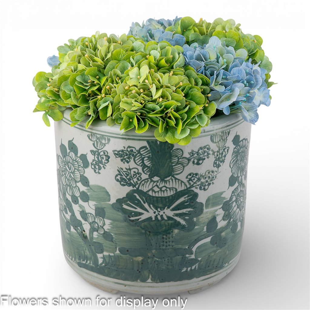 Danny's Fine Porcelain Home Decor Danny's Fine Porcelain Antiqued Finish Pot-Teal Green Flower