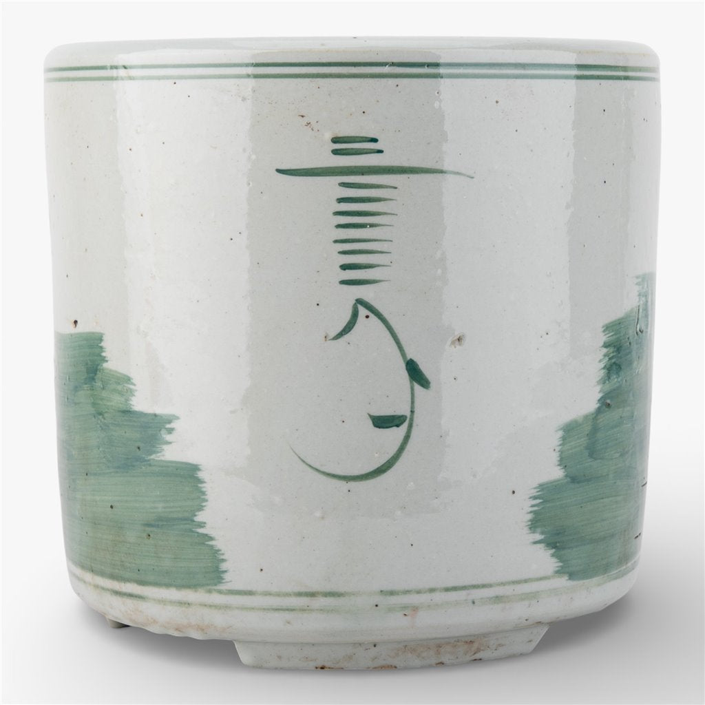 Danny's Fine Porcelain Home Decor Danny's Fine Porcelain Antiqued Finish Pot-Teal Green Flower