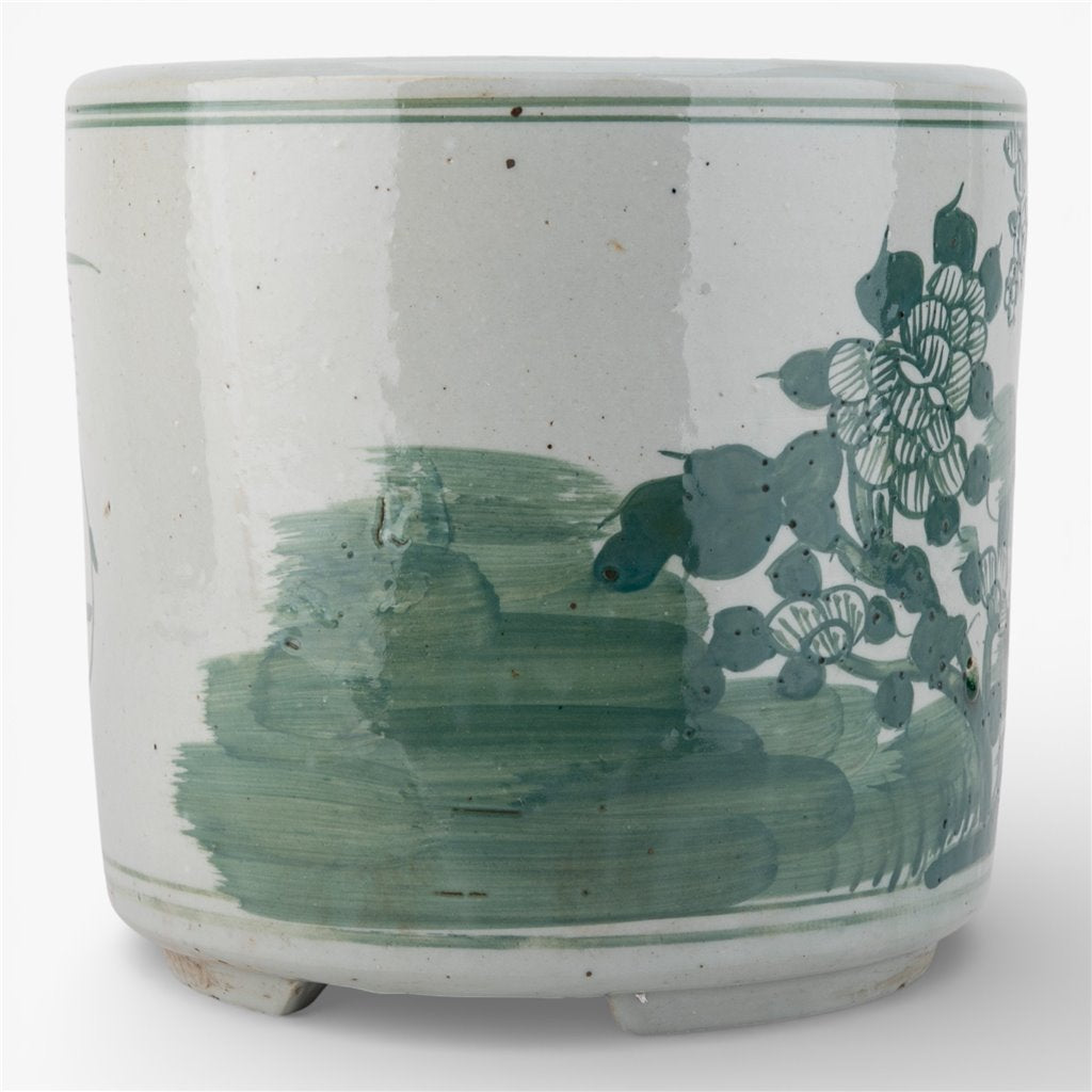 Danny's Fine Porcelain Home Decor Danny's Fine Porcelain Antiqued Finish Pot-Teal Green Flower