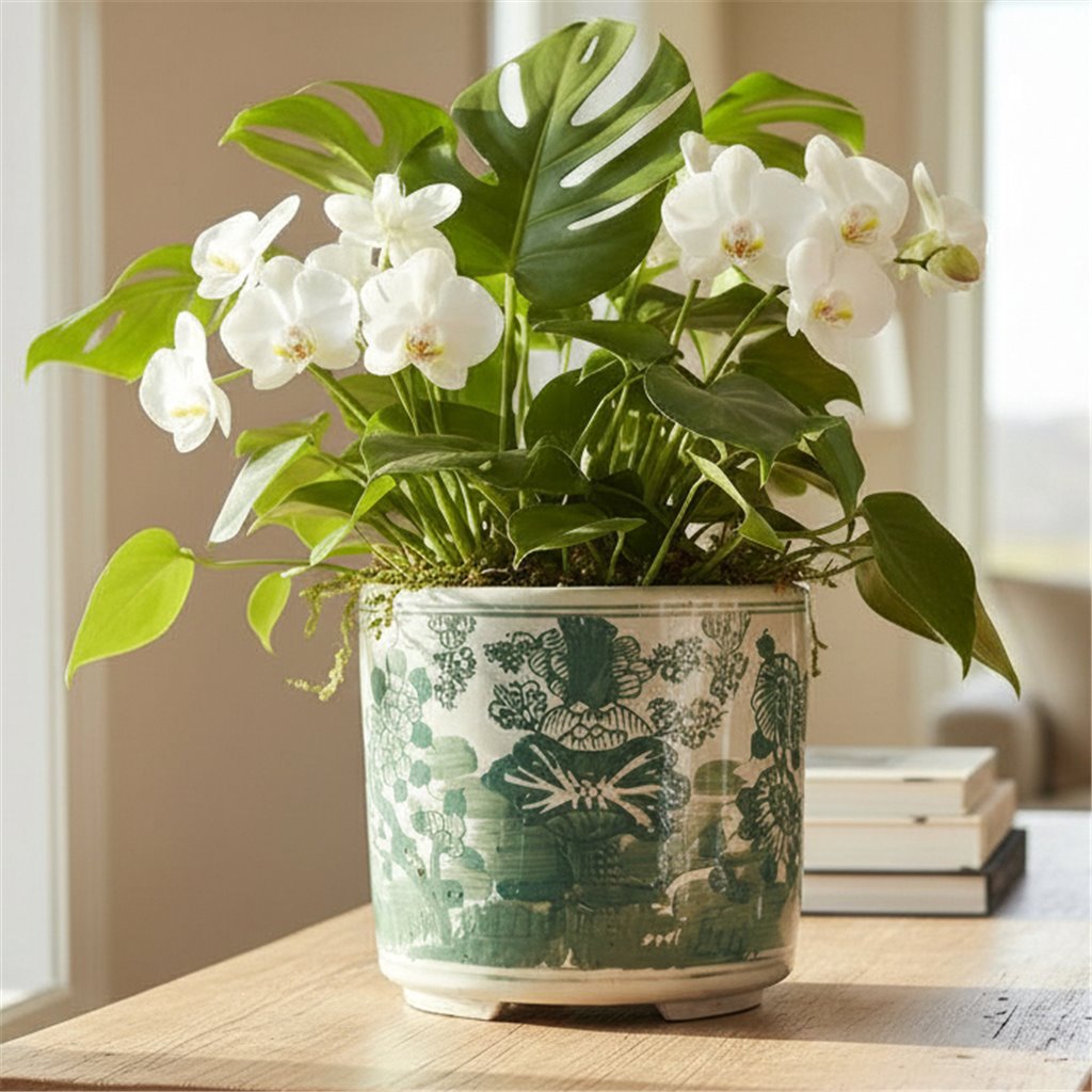 Danny's Fine Porcelain Home Decor Danny's Fine Porcelain Antiqued Finish Pot-Teal Green Flower