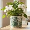 Danny's Fine Porcelain Home Decor Danny's Fine Porcelain Antiqued Finish Pot-Teal Green Flower