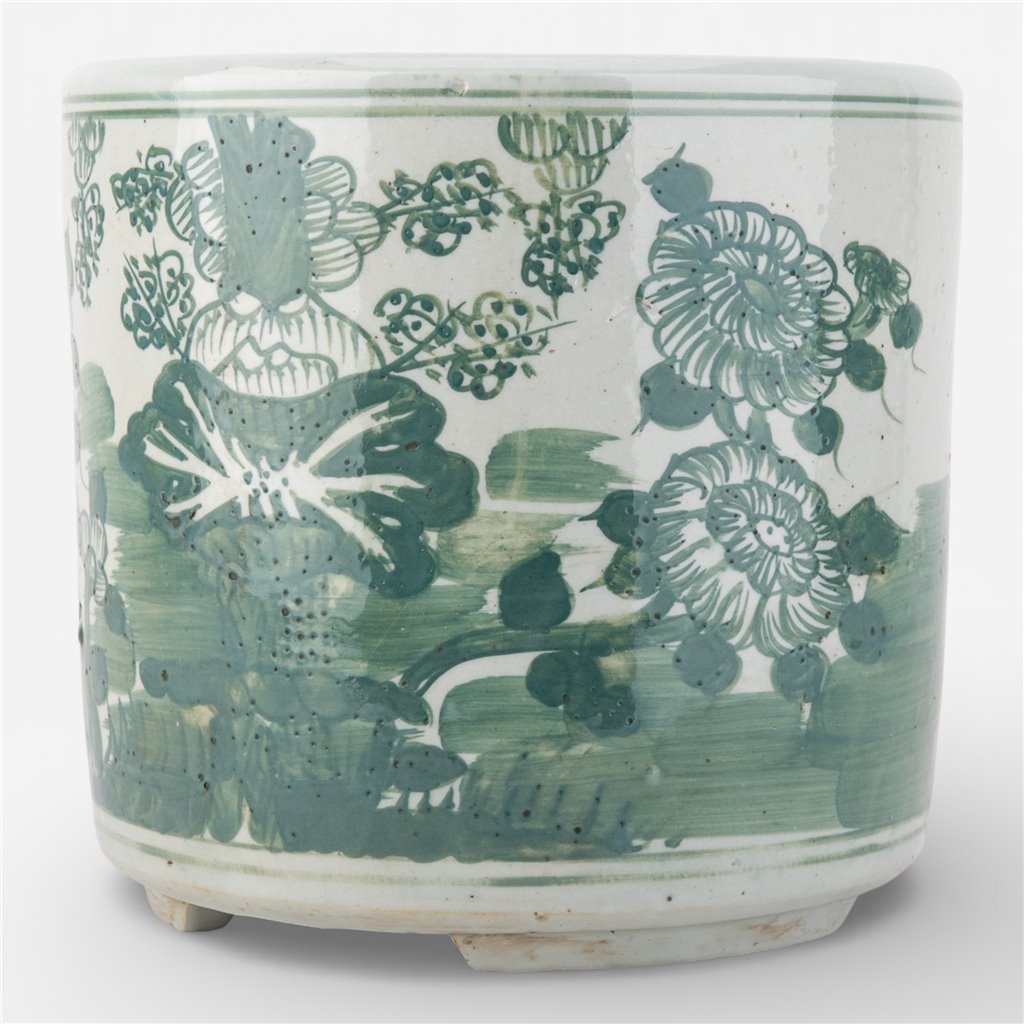 Danny's Fine Porcelain Home Decor Danny's Fine Porcelain Antiqued Finish Pot-Teal Green Flower