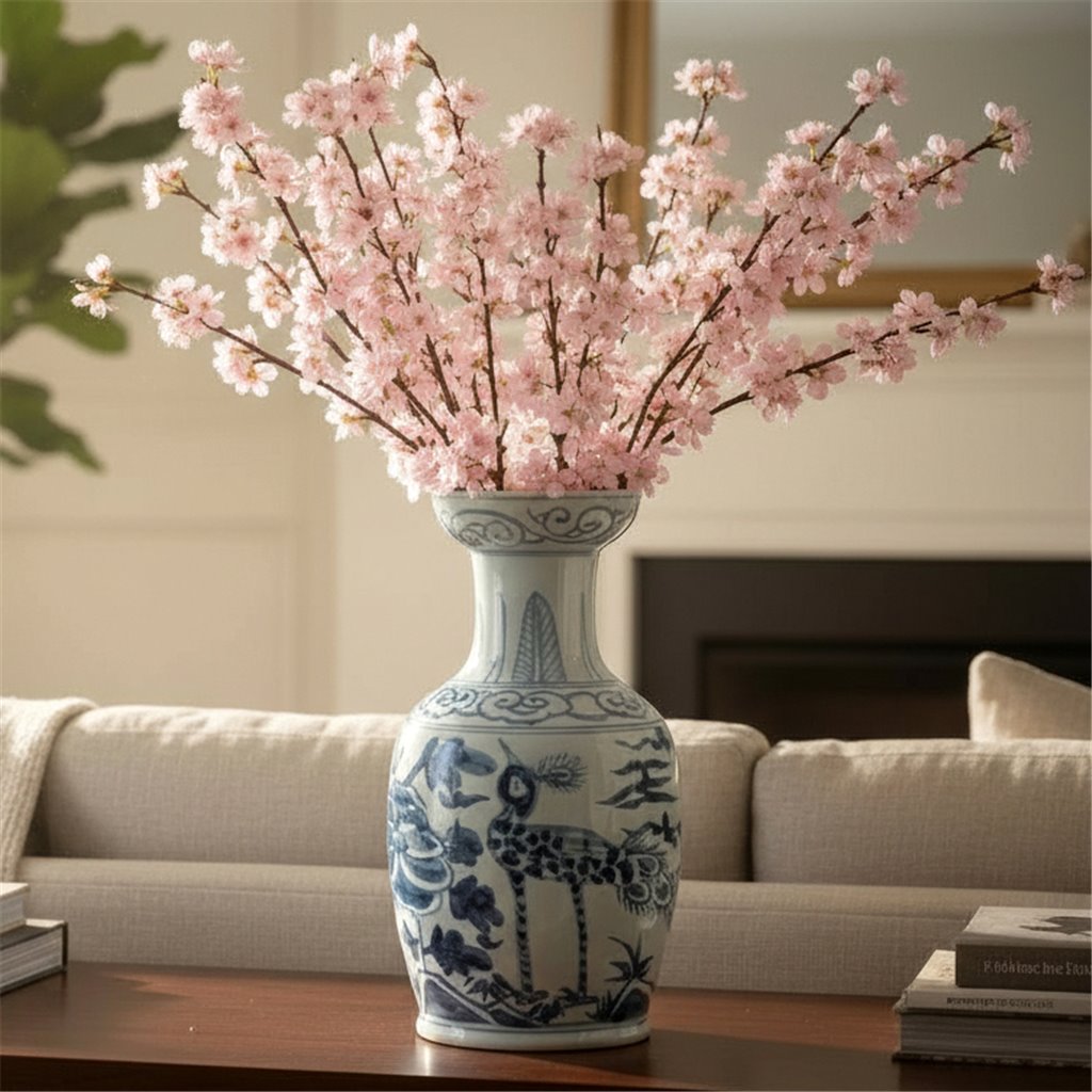 Danny's Fine Porcelain Home Decor Danny's Fine Porcelain Antiqued Finish Vase-Blue Bird. Display It Alone Or with Flowers For