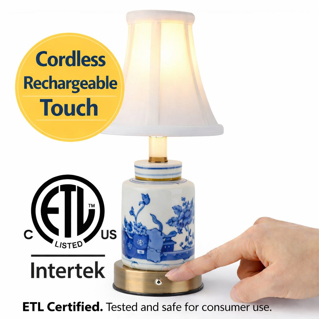 Danny's Fine Porcelain Home Decor Danny's Fine Porcelain Battery Rechargeable Touch Lamp – Blue & White Garden Scene (Min 2)