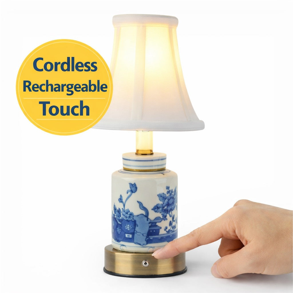 Danny's Fine Porcelain Home Decor Danny's Fine Porcelain Battery Rechargeable Touch Lamp – Blue & White Garden Scene (Min 2)