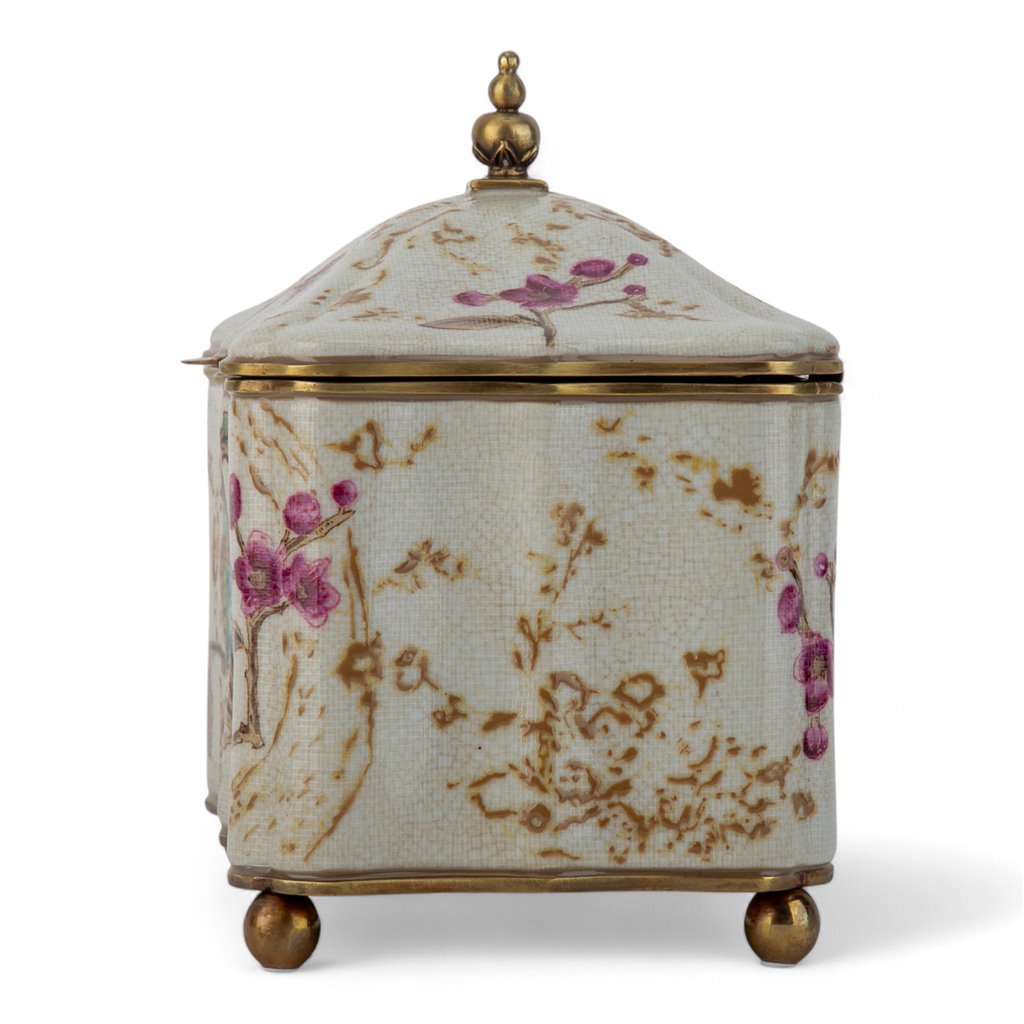 Danny's Fine Porcelain Home Decor Danny's Fine Porcelain Bird Pattern Hinged Box with Bronze Ormolu Spring Bloosom Collection