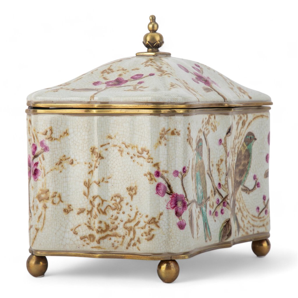 Danny's Fine Porcelain Home Decor Danny's Fine Porcelain Bird Pattern Hinged Box with Bronze Ormolu Spring Bloosom Collection