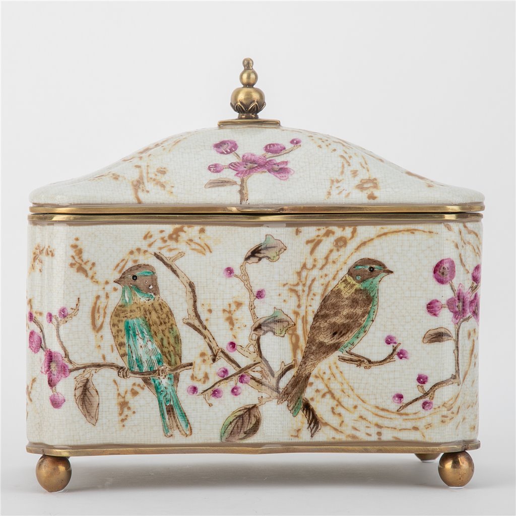 Danny's Fine Porcelain Home Decor Danny's Fine Porcelain Bird Pattern Hinged Box with Bronze Ormolu Spring Bloosom Collection