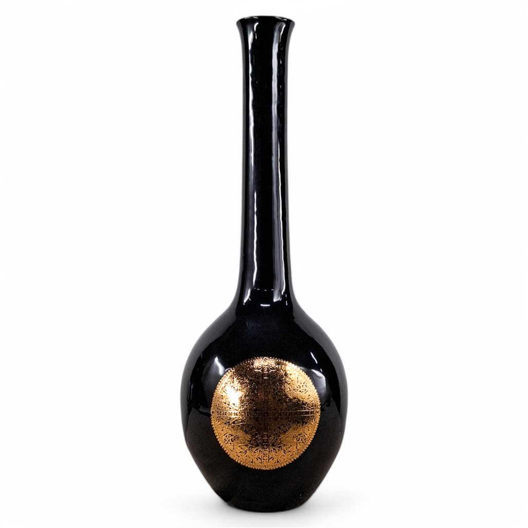 Danny's Fine Porcelain Home Decor Danny's Fine Porcelain Black Gold Bottle Vaseslender Black Bottle Vase Featuring A Simple Round - CLOSEOUT SAMPLE SALE