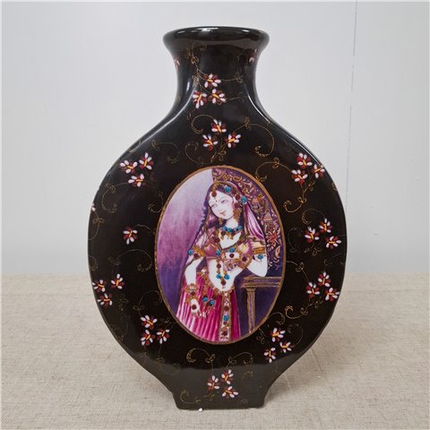 Danny's Fine Porcelain Home Decor Danny's Fine Porcelain Black Portrait Vaseblack Round Vase Featuring A Colorful - CLOSEOUT SAMPLE SALE