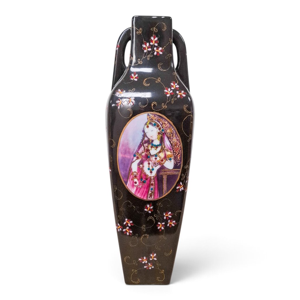 Danny's Fine Porcelain Home Decor Danny's Fine Porcelain Black Portrait Vasetall Black Handled Vase Featuring A - CLOSEOUT SAMPLE SALE