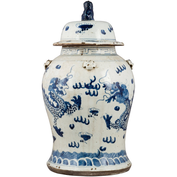 Danny's Fine Porcelain Home Decor Danny's Fine Porcelain Blue And White Lidded Lion Jar- Dragon (Classic) 50199