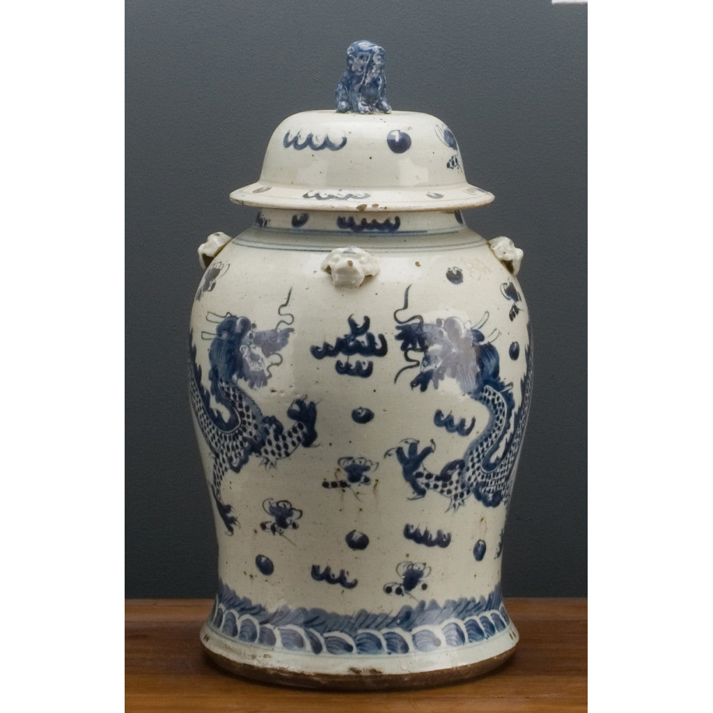 Danny's Fine Porcelain Home Decor Danny's Fine Porcelain Blue And White Lidded Lion Jar- Dragon (Classic) 50199