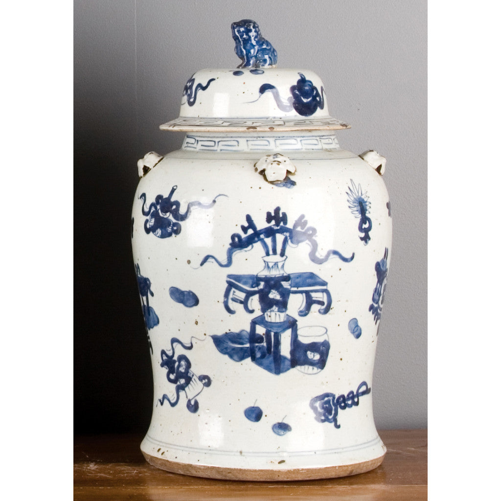 Danny's Fine Porcelain Home Decor Danny's Fine Porcelain Blue And White Lidded Lion Jar- Floral (Classic) 50200