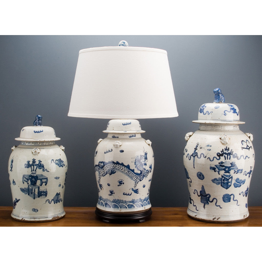 Danny's Fine Porcelain Home Decor Danny's Fine Porcelain Blue And White Lidded Lion Jar- Floral (Classic) 50200