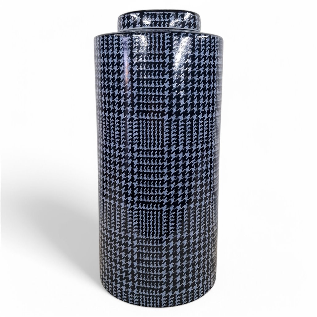 Danny's Fine Porcelain Home Decor Danny's Fine Porcelain Blue Grid Vasetall Cylindrical Vase Covered in A Fine Indigo and - CLOSEOUT SAMPLE SALE