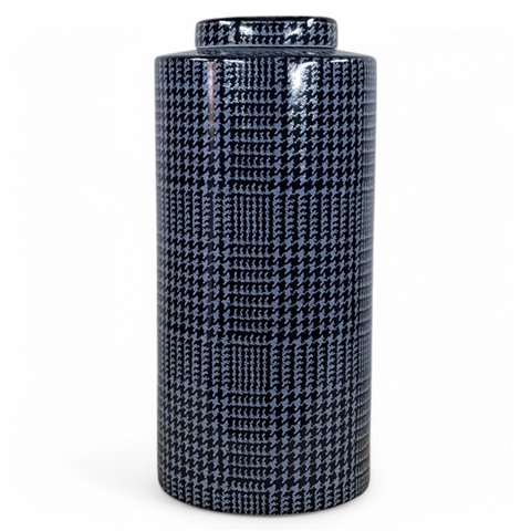 Danny's Fine Porcelain Home Decor Danny's Fine Porcelain Blue Grid Vasetall Cylindrical Vase Covered in A Fine Indigo and - CLOSEOUT SAMPLE SALE