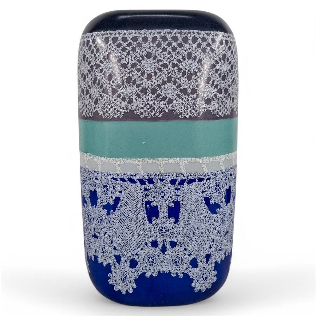 Danny's Fine Porcelain Home Decor Danny's Fine Porcelain Blue Lace Vasecylindrical Vase Featuring Layered Blue, Turquoise - CLOSEOUT SAMPLE SALE