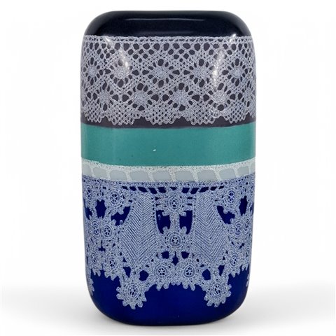 Danny's Fine Porcelain Home Decor Danny's Fine Porcelain Blue Lace Vasecylindrical Vase Featuring Layered Blue, Turquoise - CLOSEOUT SAMPLE SALE