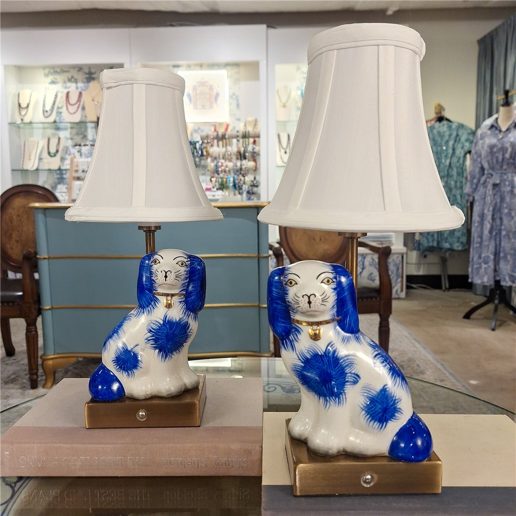 Danny's Fine Porcelain Home Decor Danny's Fine Porcelain Blue Staffordshire Dog Cordless Battery Rechargable Touch Lamp - Pair - Left
