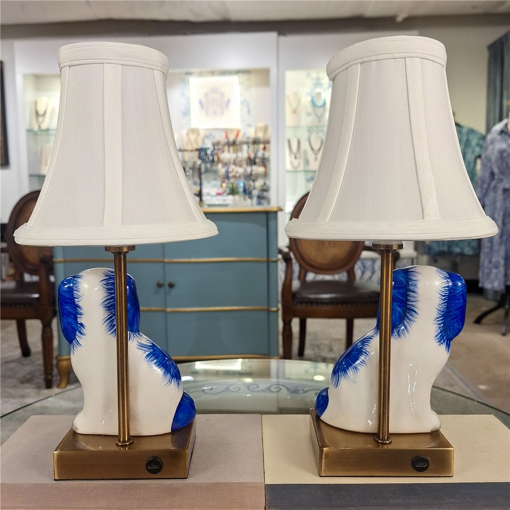 Danny's Fine Porcelain Home Decor Danny's Fine Porcelain Blue Staffordshire Dog Cordless Battery Rechargable Touch Lamp - Pair - Left