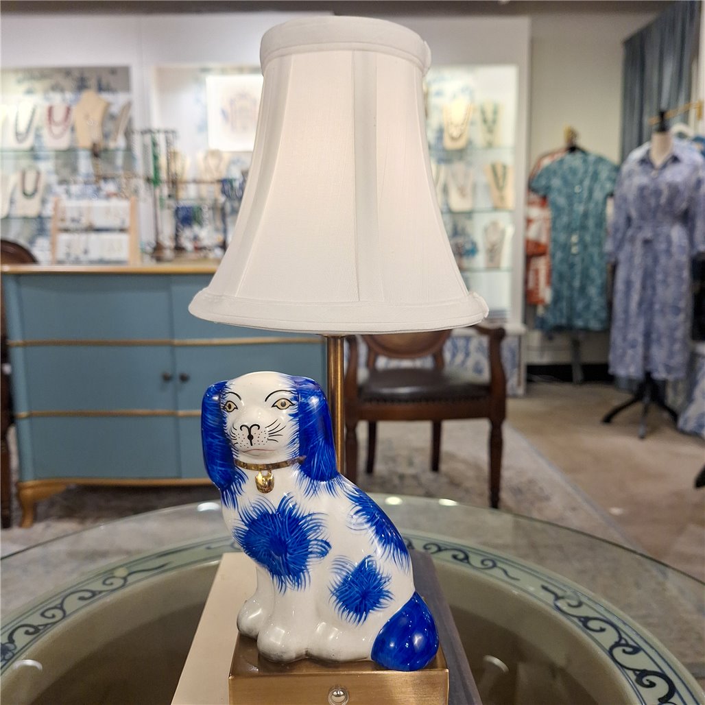 Danny's Fine Porcelain Home Decor Danny's Fine Porcelain Blue Staffordshire Dog Cordless Battery Rechargable Touch Lamp - Pair - Left