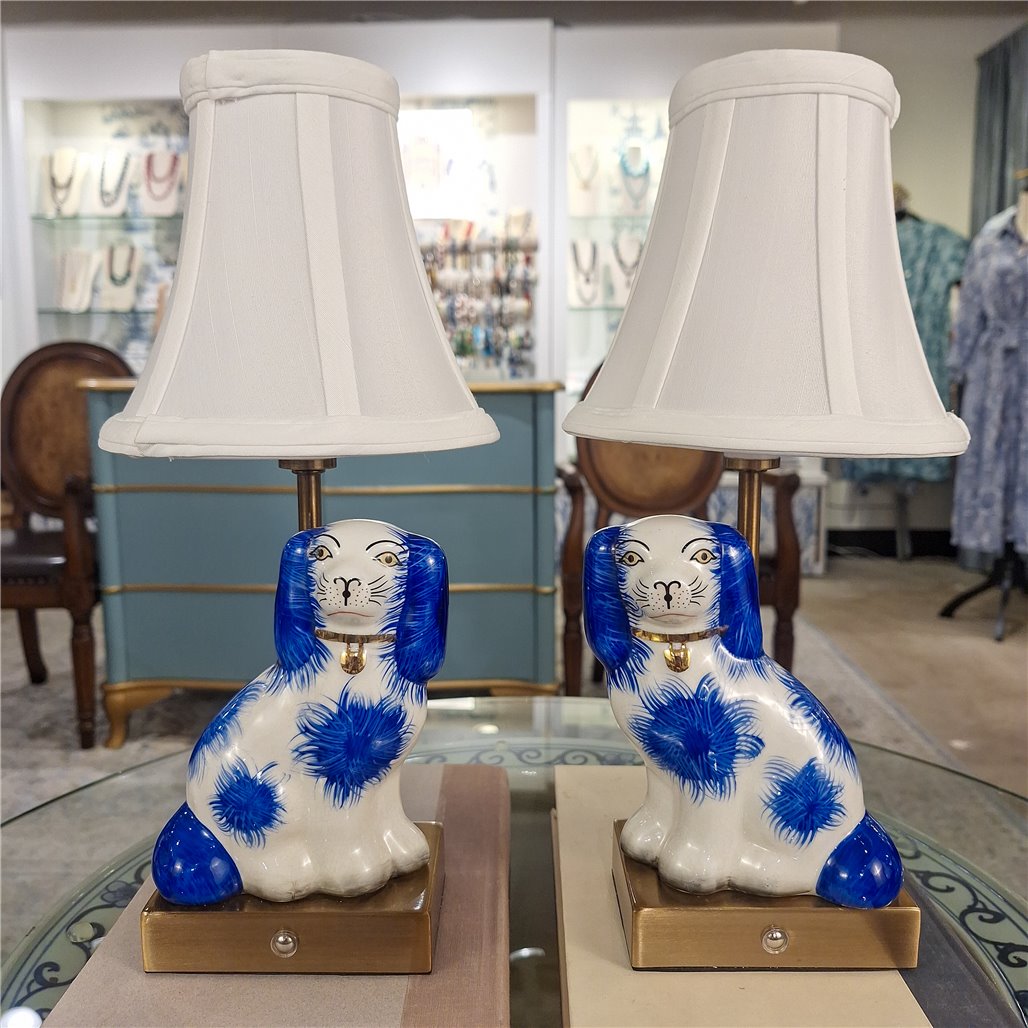 Danny's Fine Porcelain Home Decor Danny's Fine Porcelain Blue Staffordshire Dog Cordless Battery Rechargable Touch Lamp - Pair - Left