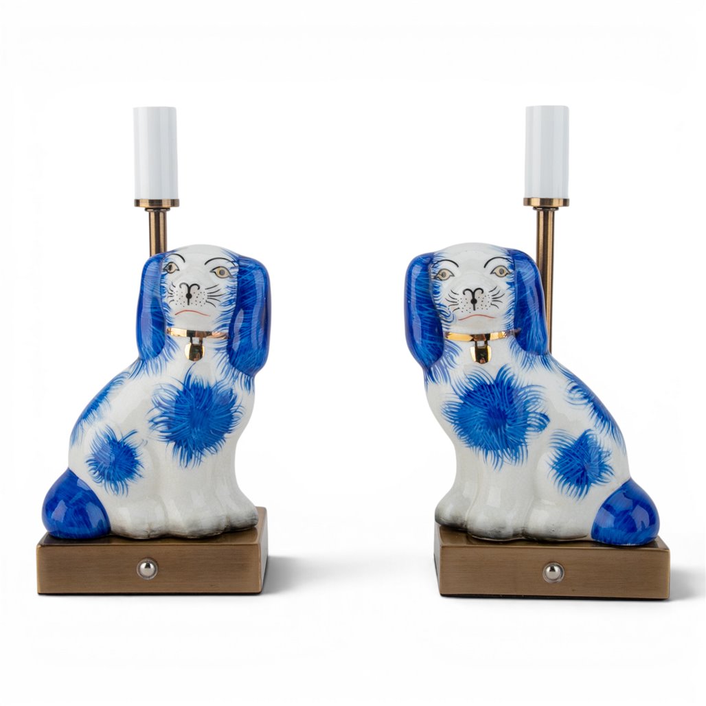 Danny's Fine Porcelain Home Decor Danny's Fine Porcelain Blue Staffordshire Dog Cordless Battery Rechargable Touch Lamp - Pair - Left