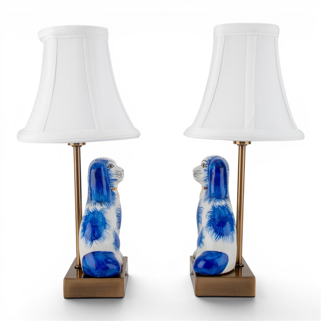 Danny's Fine Porcelain Home Decor Danny's Fine Porcelain Blue Staffordshire Dog Cordless Battery Rechargable Touch Lamp - Pair - Left