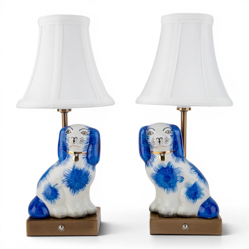 Danny's Fine Porcelain Home Decor Danny's Fine Porcelain Blue Staffordshire Dog Cordless Battery Rechargable Touch Lamp - Pair - Left