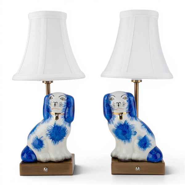 Danny's Fine Porcelain Home Decor Danny's Fine Porcelain Blue Staffordshire Dog Cordless Battery Rechargable Touch Lamp - Pair - Left