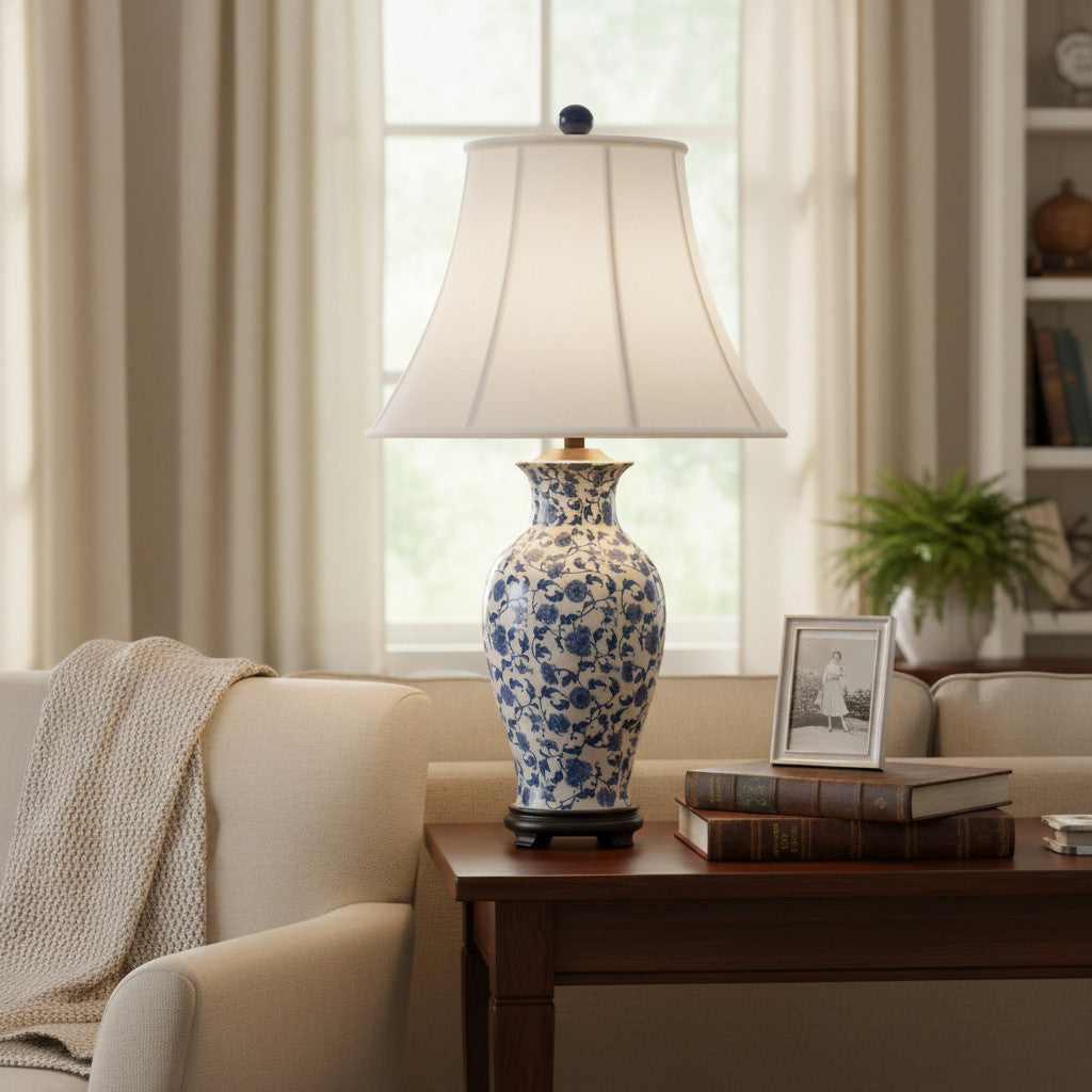 Danny's Fine Porcelain Home Decor Danny's Fine Porcelain ] Blue Vase Lamp-Blue Florets[108-17-Be]