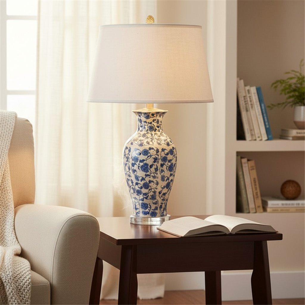 Danny's Fine Porcelain Home Decor Danny's Fine Porcelain Blue Vase Lamp-Blue Florets[2-847-17] Classic Blue Vase Lamp