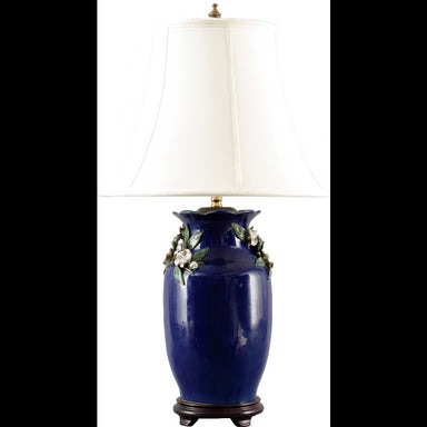 Danny's Fine Porcelain Lighting Danny's Fine Porcelain Blue Vase Lamp W/Wht Flower PAV40B