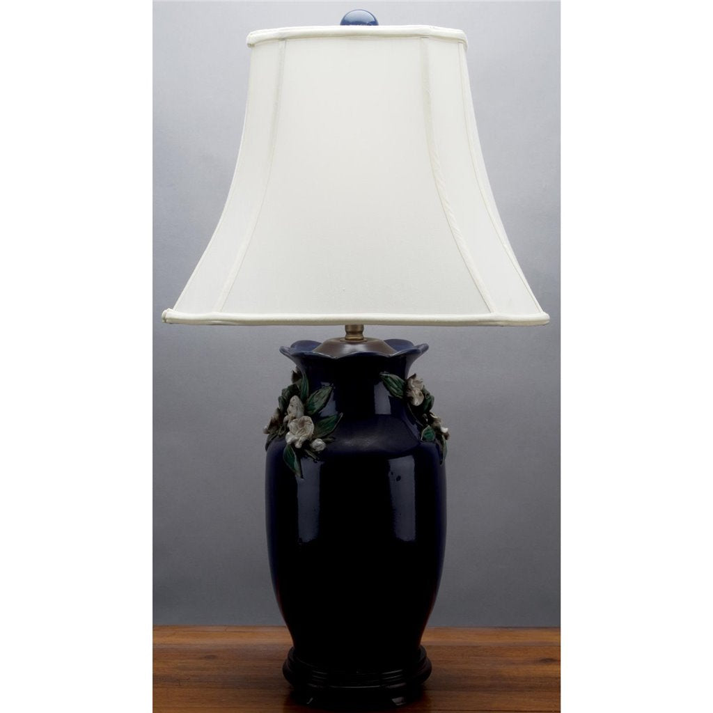 Danny's Fine Porcelain Lighting Danny's Fine Porcelain Blue Vase Lamp W/Wht Flower PAV40B
