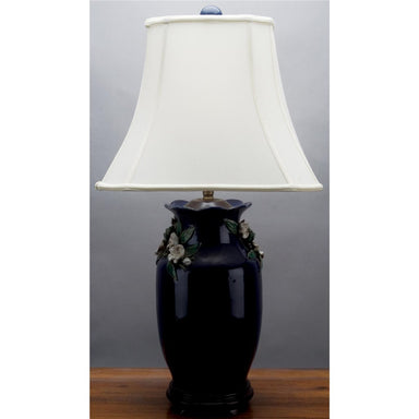 Danny's Fine Porcelain Lighting Danny's Fine Porcelain Blue Vase Lamp W/Wht Flower PAV40B