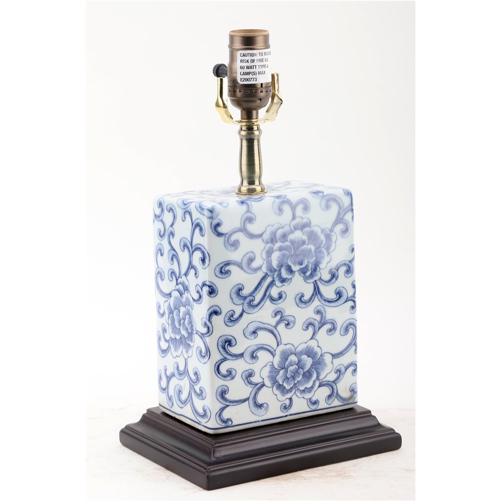 Danny's Fine Porcelain Home Decor Danny's Fine Porcelain Blue & White Box Shape Lamp-Peony